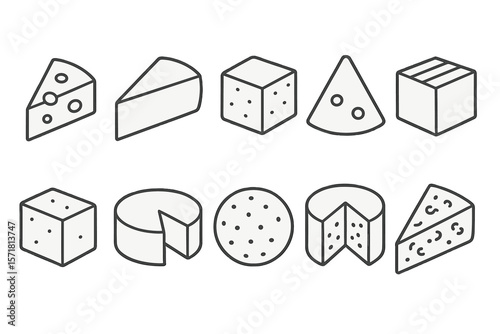 Cheese icon set. dairy, food icons outline collection for culinary designs