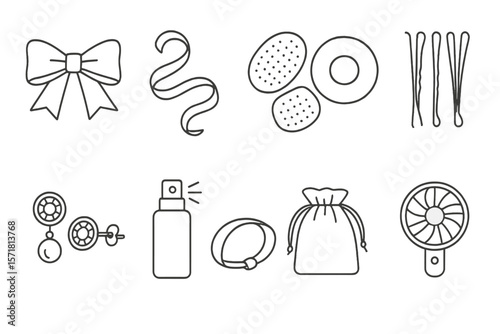 Beauty and fashion outline icon set. accessories and cosmetics essentials illustrations