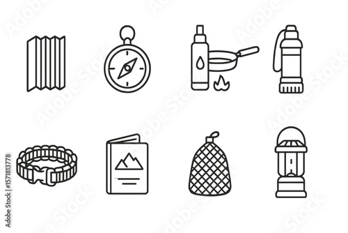 Camping, outdoor line icon set. adventure, hiking, backpacking essentials outline collection