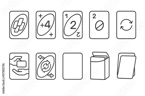 Card game linear icon set. strategy, deck, play, turn, rule, abstract icons