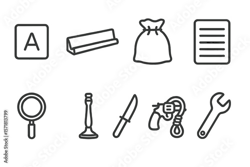 Office and utility outline icon set. essential, practical tools in simple line style