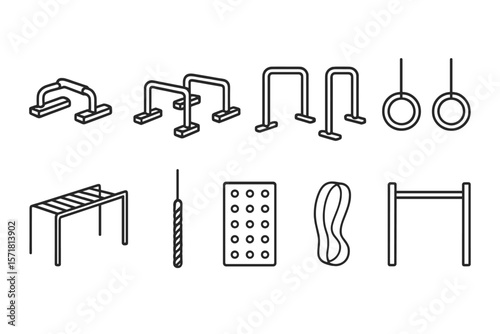 Fitness and gym outline icon set for exercise and training equipment