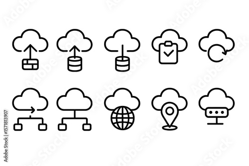 Cloud computing icon set. data, network, technology icons in line style.