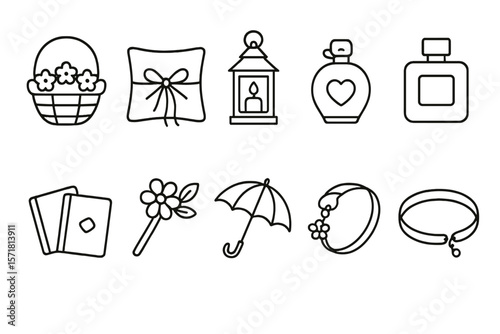 Wedding, valentine's outline icon set. perfect symbols for romantic celebrations