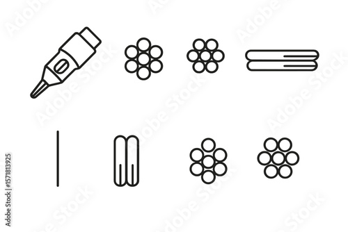 Wire and cable line icon set. electrical, connection symbols in outline style
