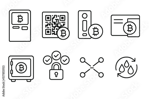 Cryptocurrency, bitcoin outline icon set. digital finance symbols in line style