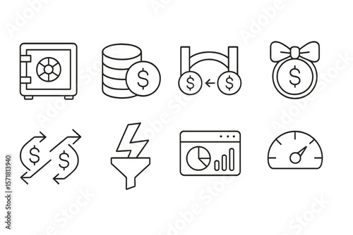 Finance and banking line icon set. money, investment, currency symbols collection