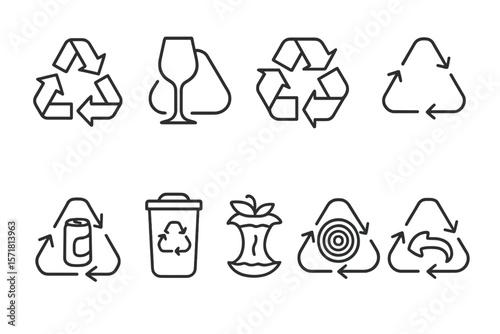 Recycling symbol icon set. eco-friendly, waste management icons in outline style