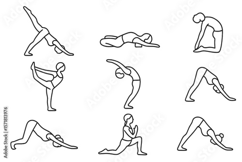 Yoga poses icon set. health, fitness, exercise icons line style collection
