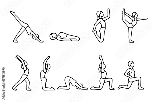 Yoga, exercise outline icon set. stretching, fitness, wellness line icons collection
