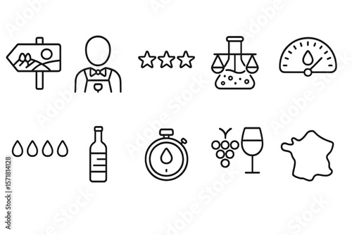 Wine tasting line icon set. sommelier, vineyard, glass outline collection