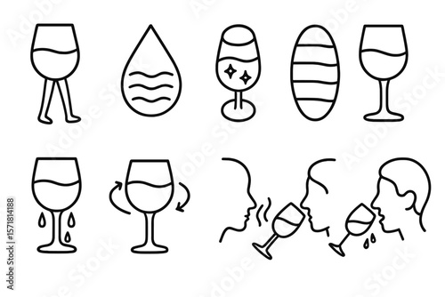 Wine tasting outline icon set. minimalist, elegant beverage collection