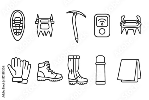 Winter sports outline icon set. essential outdoor gear symbols in sleek outline style