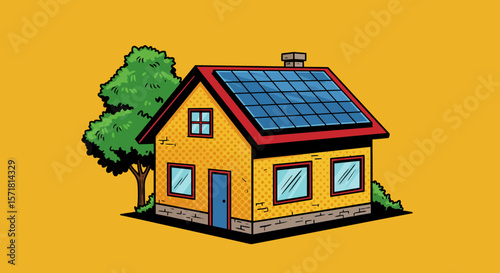 Sustainable Home Solar Power House Illustration