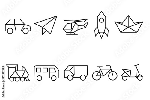 Transportation adventure icon set. travel, recreation icons in outline style