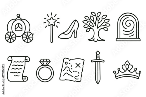 Fantasy, fairy tale outline icon set. magical, enchanted symbols line collection