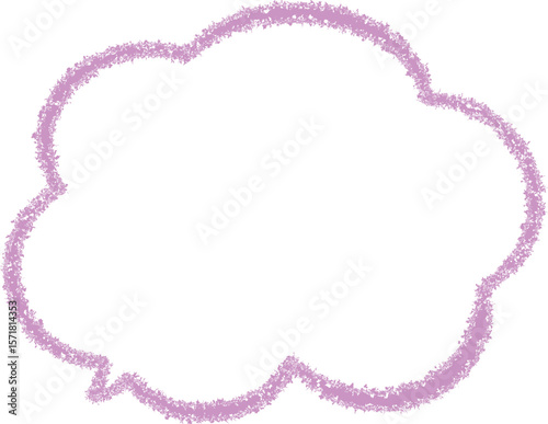 ピンクや紫系の雲の形をした、クレヨンで描いたふきだし。らくがき風。