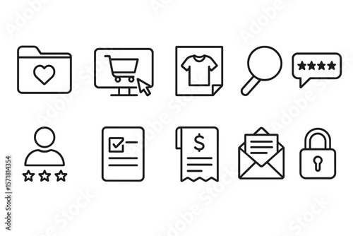 E-commerce, shopping linear icon set. online retail, security, transaction icons