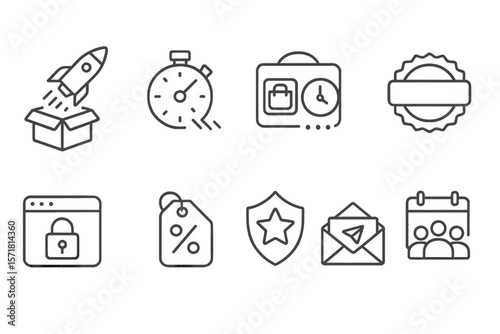 Business and productivity line icon set for efficient workflow and organization