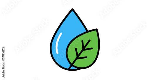 Water Drop and Leaf Nature's Harmony, Eco-Friendly Design Element