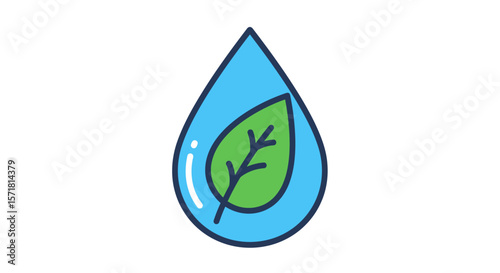 Water Drop with Leaf Nature, Ecology, and Environmental Conservation Icon