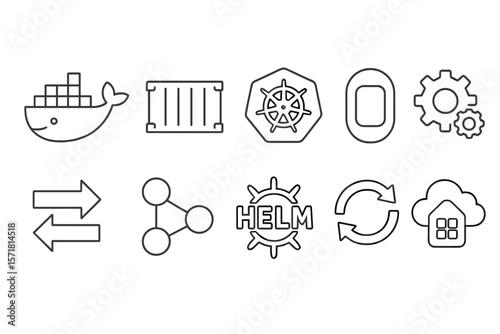 Shipping and logistics linear icon set. maritime, container symbols in outline style