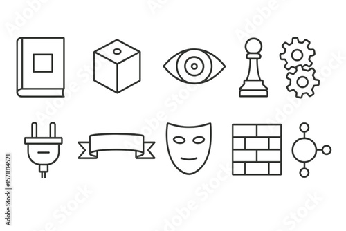 Technology, entertainment linear icon set for apps and websites