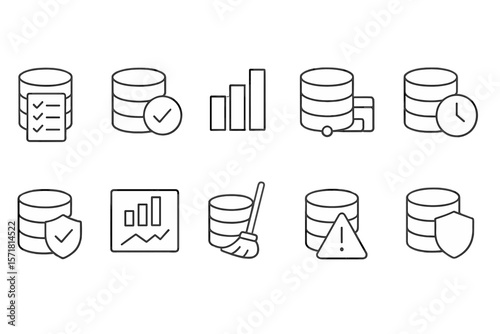 Data management line icon set. database, security, analytics icons outline collection