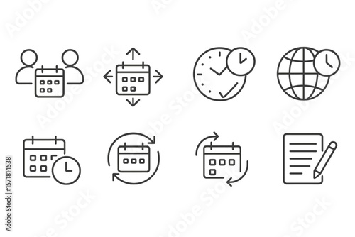 Calendar and clock linear icon set. schedule, time management icons outline collection