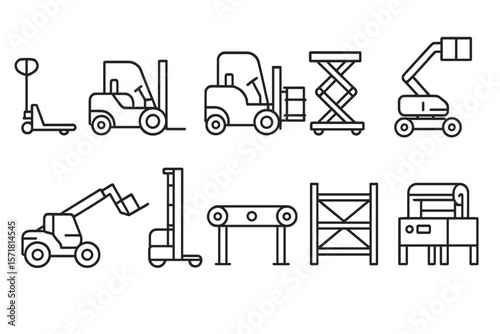 Warehouse, logistics line icon set. storage, equipment management linear collection