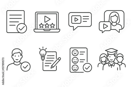 Education and learning icon set. online courses, e-learning outline collection