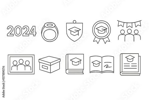 Education and graduation outline icon set. school, achievement, learning icons collection