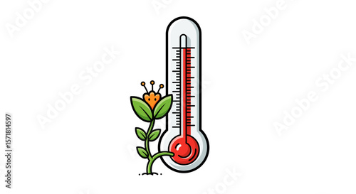 Cute Illustration of a Thermometer and a Growing Flower