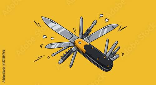 Versatile Multi-Tool Knife Illustration of a Swiss Army Knife with Various Tools