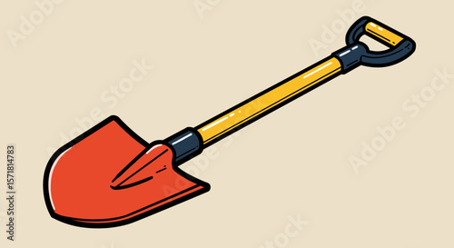 Red and Yellow Shovel Illustration Gardening Tool Design