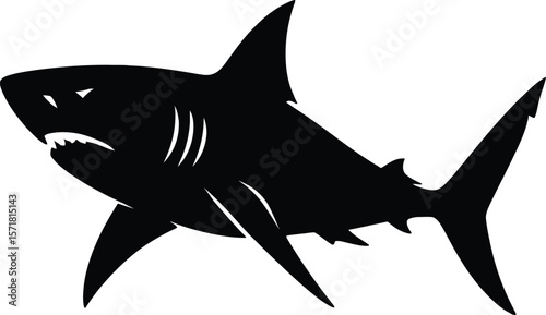 Powerful shark silhouette against a white background.