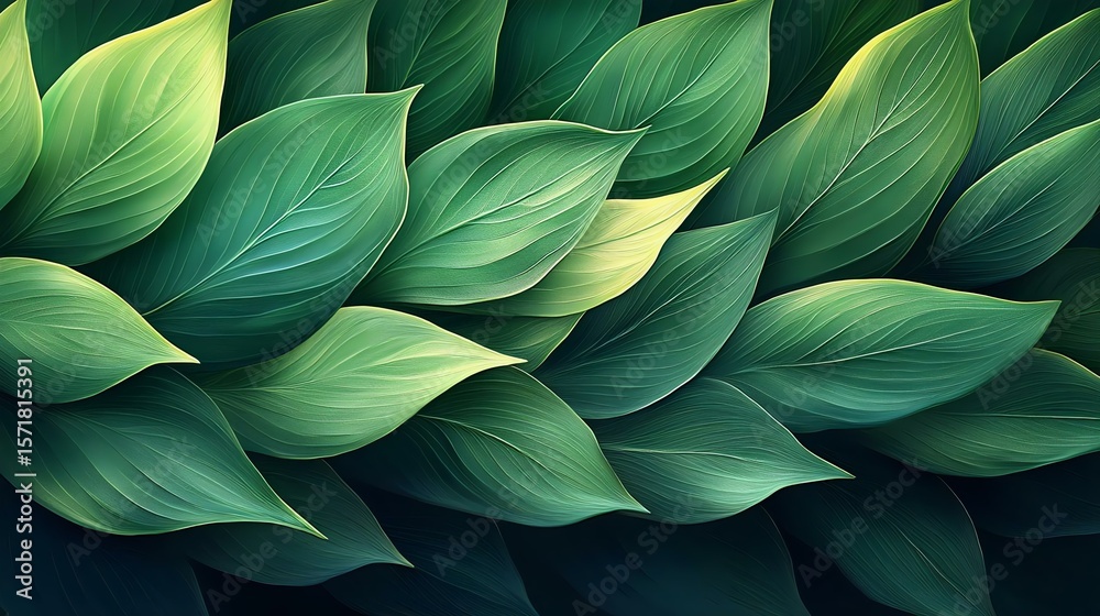 Fototapeta premium A vibrant close-up of lush green leaves layered beautifully, showcasing their texture and intricate patterns, perfect for nature lovers.