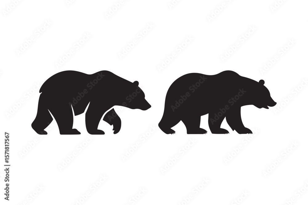 Fototapeta premium Bear silhouettes walking side by side on a white background
