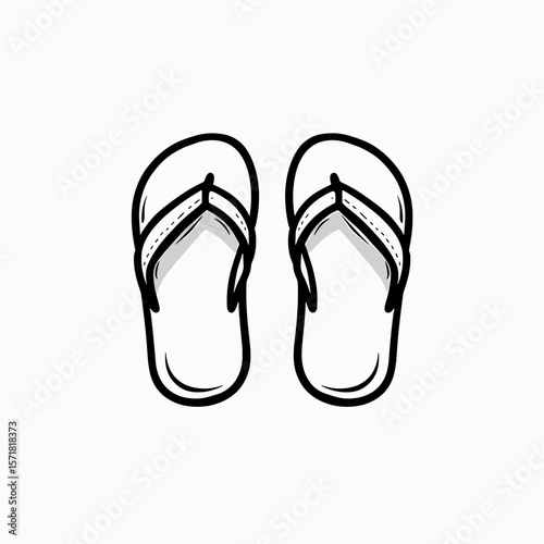 Slip-on sandals in black and white line drawing on a neutral background  