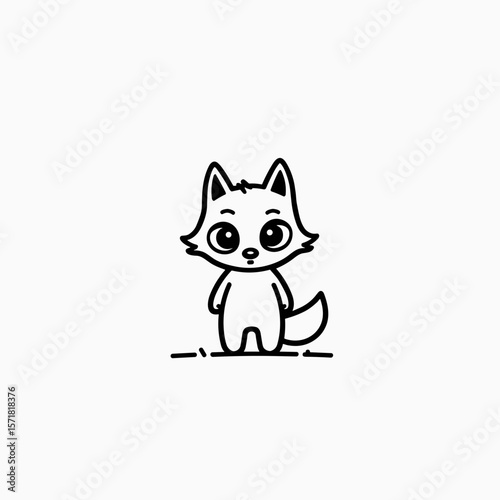 Cute cartoon fox character standing on the ground in outline style - Concept of cuteness