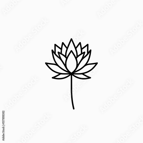 Minimalist black line lotus flower illustration on white background  