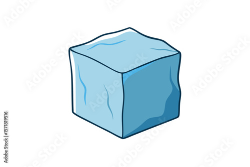 Blue ice cube in an open empty cardboard container illustration