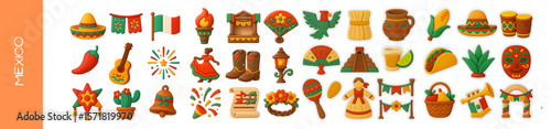 Colorful icon set representing Mexico Independence Day celebration  