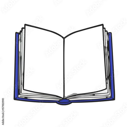 Open book illustration in outline style with blank pages isolated on transparent background  