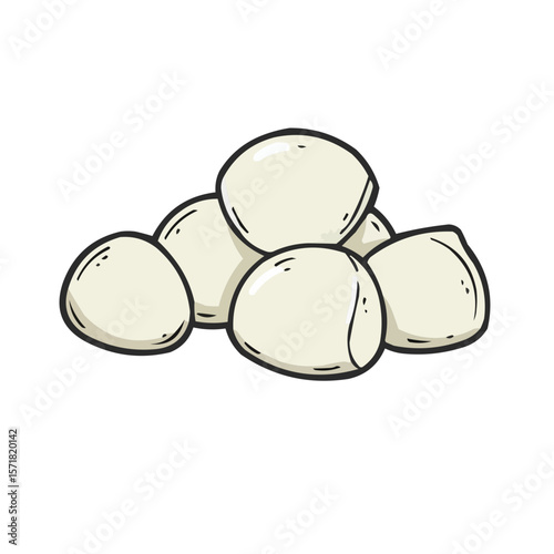 Pile of white round cheese balls isolated on transparent background  