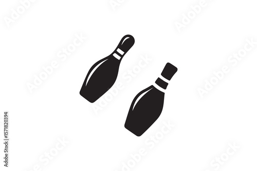 Simple black and white bowling pins graphic.A graphic of two bowling pins in a solid black silhouette against a pure white background.