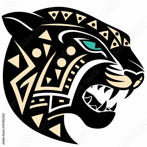 Aztec Jaguar Head Design Tribal Art Vector