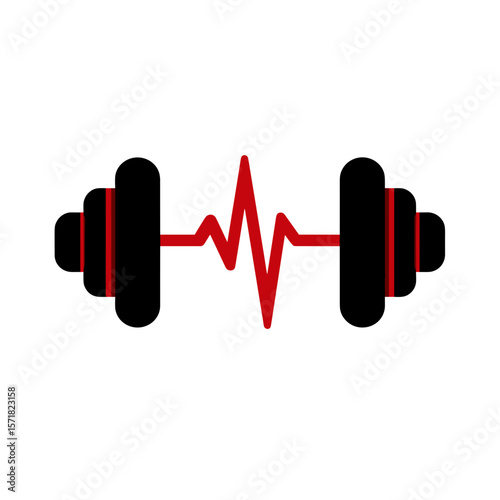 Dumbbells connected by heartbeat line symbolizing fitness, strength and cardiovascular health
