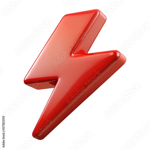 3d red lightning bolt isolated on transparent background