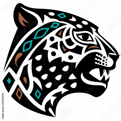 Aztec Jaguar Head Tribal Art Design